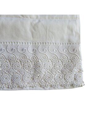 One Vintage Cotton White Pillowcase Embroidered Lace Trim Standard Size